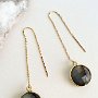 Marine Labradorite Earrings. Brooklyn Candy Collection. Gold Plated over Silver Bezelled, Faceted, round-cut Labradorite drops 16 mm,<br />3 inch Gold-Filled U top Cable Chain Ear String.  Availability: In stock $99.99 at <a href="http://www.fromrussia.com/marine-labradorite-earrings-brooklyn-candy-collection.html" target="_blank">http://www.fromrussia.com/marine-labradorite-earrings-brooklyn-candy-collection.html</a> <br />