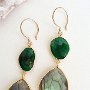 Labradorite and emerald earrings. Brooklyn Candy Collection. Gold Plated over Silver Bezelled Dyed Emerald, Labradorite,<br />Gold-Filled French Hoop with 2mm bead.<br />Size: 2’’ (5 cm)  Availability: In stock $99.99 at <a href="http://www.fromrussia.com/labradorite-earrings-brooklyn-candy-collection.html" target="_blank">http://www.fromrussia.com/labradorite-earrings-brooklyn-candy-collection.html</a><br />