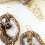 Earrings  (Materials: Brazilian Oco Geode Agate Slice, Tahitian pearl, Microbeads, Swarovski crystals, Swarovski Ceralun Epoxy Clay, Gold-fiied)    SOLD
